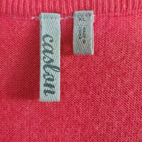 Sumptuously Soft Red CASLON Ribbon Trimmed Cardigan Size XL Like New - Picture 4 of 5